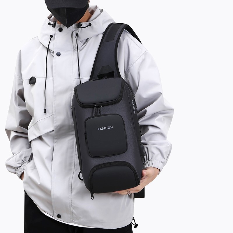 Muška torba za prsa — gradski stil, Oxford platno, USB sučelje, vodootporna, otporna na habanje, proširiva