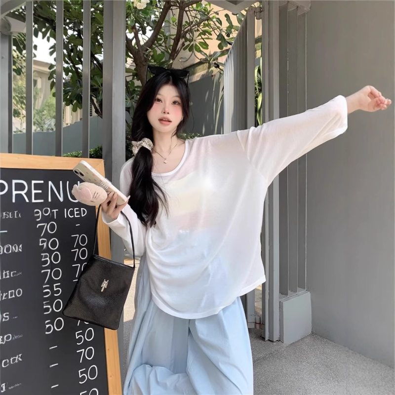 Ženski T-shirt ležernog kroja s dugim rukavima, mješavina poliester-spandeks, prozirni leđa