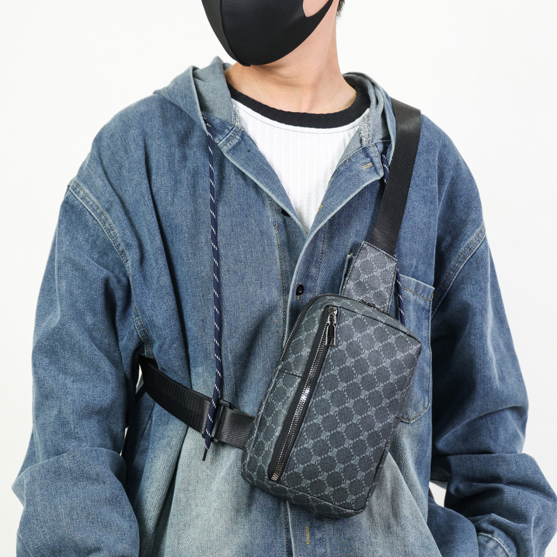 Muška torbica za prsa s crossbody dizajnom, ulični stil, PU materijal, prugasti uzorak, podstava od poliester