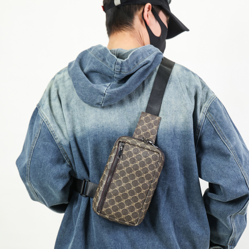 Muška torbica za prsa s crossbody dizajnom, ulični stil, PU materijal, prugasti uzorak, podstava od poliester
