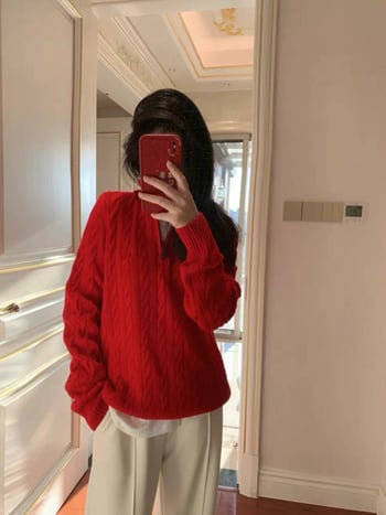 Pulover din amestec de lână, cu guler înalt cu fermoar parțial, tricotat cu model cablu, gros, mâneci lungi