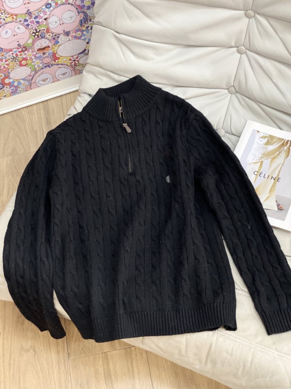 Pulover din amestec de lână, cu guler înalt cu fermoar parțial, tricotat cu model cablu, gros, mâneci lungi