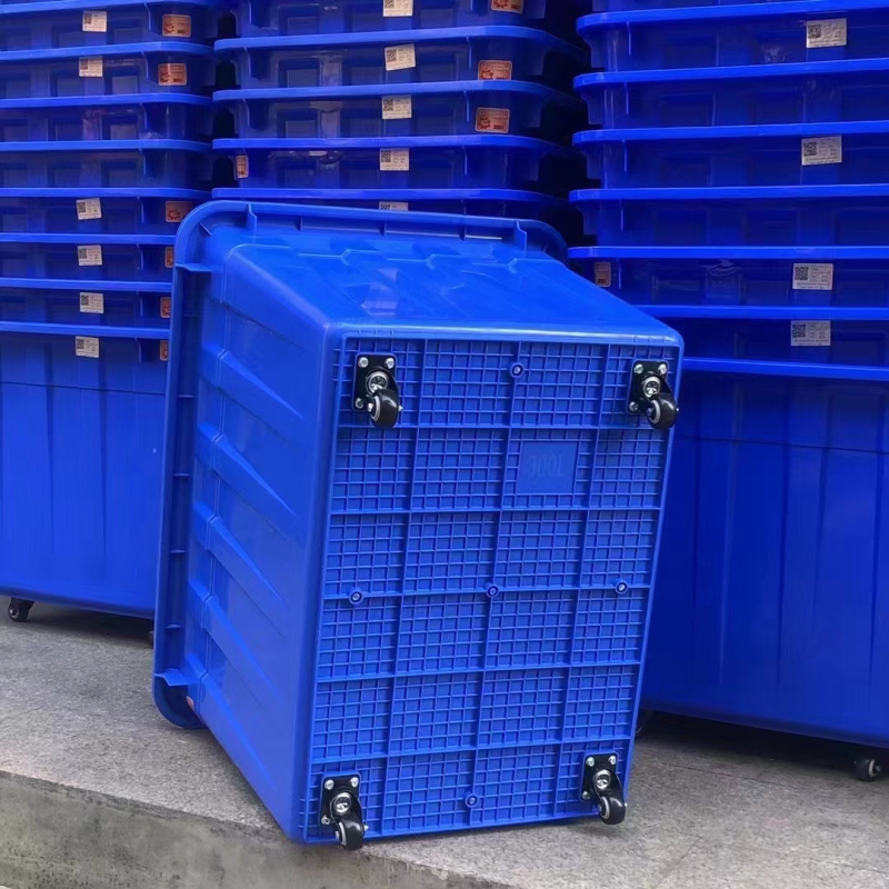Container plastic cu roți, 300 L, material PE, încărcare 200 kg, cu capac