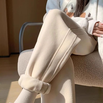 Pantaloni trening cu fleece dublu căptușiți, talie înaltă, croială lejeră, stil Haarem