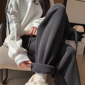 Pantaloni trening cu fleece dublu căptușiți, talie înaltă, croială lejeră, stil Haarem