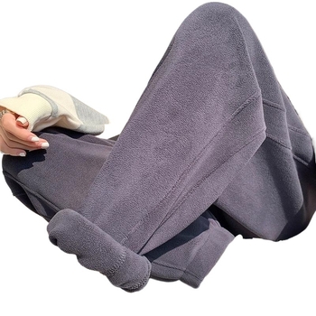 Pantaloni trening cu fleece dublu căptușiți, talie înaltă, croială lejeră, stil Haarem