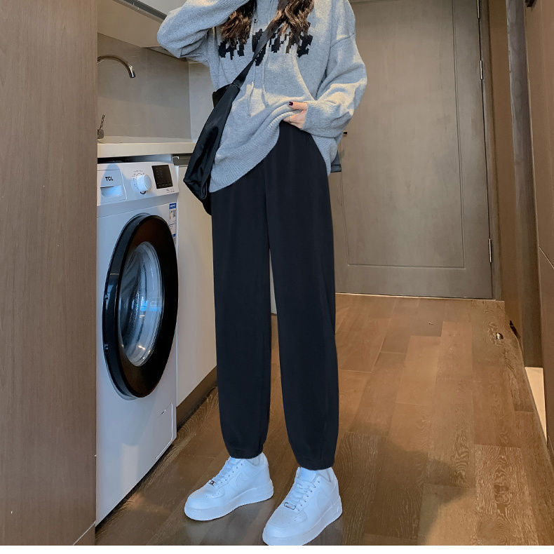 Pantaloni trening cu fleece dublu căptușiți, talie înaltă, croială lejeră, stil Haarem