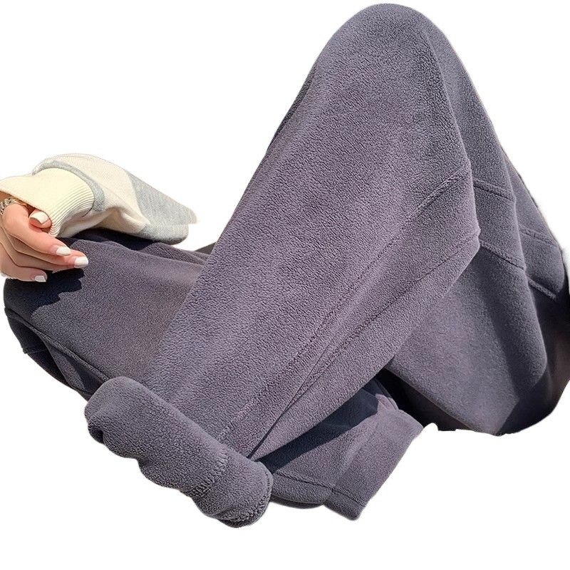 Pantaloni trening cu fleece dublu căptușiți, talie înaltă, croială lejeră, stil Haarem