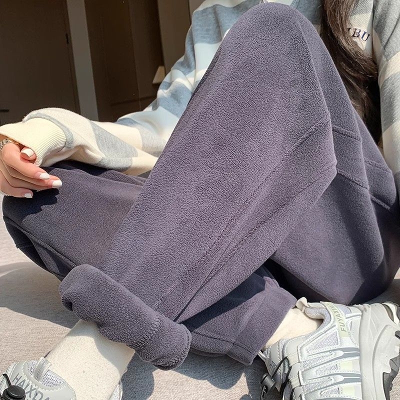 Pantaloni trening cu fleece dublu căptușiți, talie înaltă, croială lejeră, stil Haarem