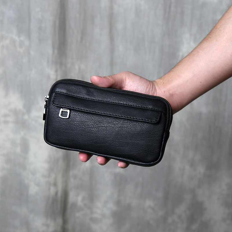 Geantă de talie pentru bărbați din piele naturală, primul strat de piele, compartimente multiple, căptușeală din poliester