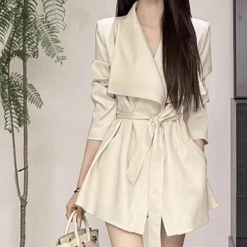 Blazer dama cu șnururi în stil coreean, decolteu în V, fără mâneci, țesătură chenille, amestec poliester, grosime medie, croială normală