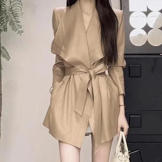 Blazer dama cu șnururi în stil coreean, decolteu în V, fără mâneci, țesătură chenille, amestec poliester, grosime medie, croială normală