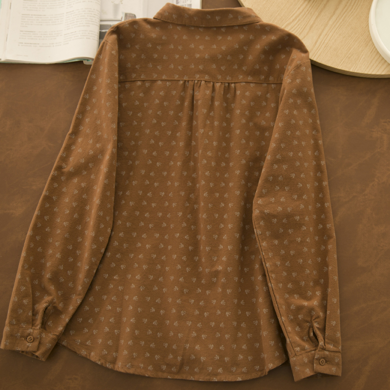 Ženska košulja od pamuka s polo ovratnikom, dugi rukavi, patchwork i književno-retro stil, 95% pamuk