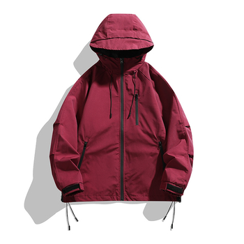 Geacă bărbătească cu glugă anti-vânt – închidere cu fermoar, guler înalt, pentru toate anotimpurile, material din amestec de bumbac-poliester, cu buzunare multiple
