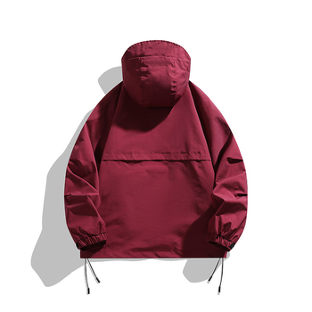 Geacă bărbătească cu glugă anti-vânt – închidere cu fermoar, guler înalt, pentru toate anotimpurile, material din amestec de bumbac-poliester, cu buzunare multiple