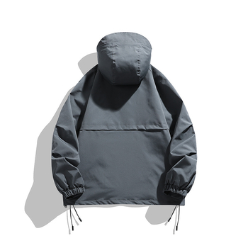 Geacă bărbătească cu glugă anti-vânt – închidere cu fermoar, guler înalt, pentru toate anotimpurile, material din amestec de bumbac-poliester, cu buzunare multiple
