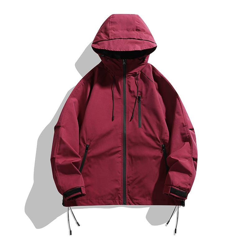 Geacă bărbătească cu glugă anti-vânt – închidere cu fermoar, guler înalt, pentru toate anotimpurile, material din amestec de bumbac-poliester, cu buzunare multiple