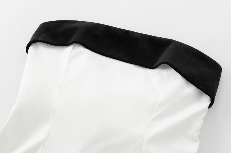 6920 Őszi 2024 Női váll nélküli top, színblokkoló patchwork és masni – poliészter