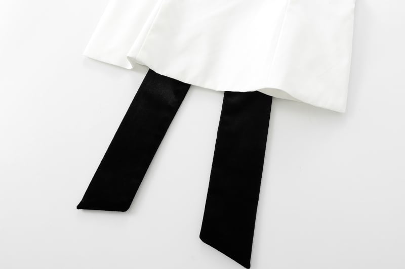 6920 Őszi 2024 Női váll nélküli top, színblokkoló patchwork és masni – poliészter