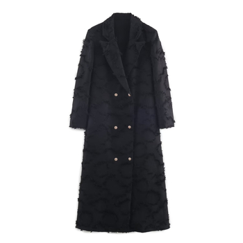 Palton lung din poliester pentru femei, nasturi dubli, guler turn-down, mâneci lungi, lungime extinsă, stil elegant urban european-american