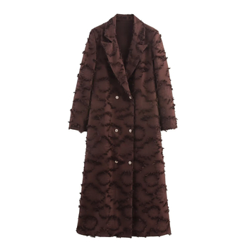 Palton lung din poliester pentru femei, nasturi dubli, guler turn-down, mâneci lungi, lungime extinsă, stil elegant urban european-american