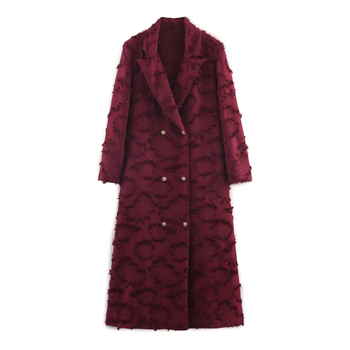 Palton lung din poliester pentru femei, nasturi dubli, guler turn-down, mâneci lungi, lungime extinsă, stil elegant urban european-american