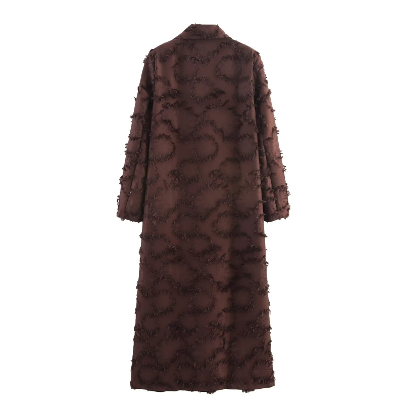 Palton lung din poliester pentru femei, nasturi dubli, guler turn-down, mâneci lungi, lungime extinsă, stil elegant urban european-american