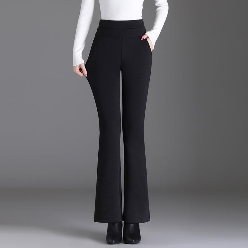 Ženske hlače odijela velikog plus veličine, s flis podstavom, vunena mješavina 50-70% vune, tkanina bootcut