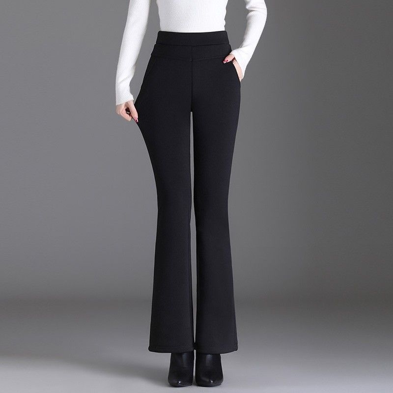 Ženske hlače odijela velikog plus veličine, s flis podstavom, vunena mješavina 50-70% vune, tkanina bootcut