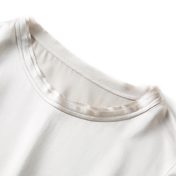 Tricou din mătase Mulberry pentru femei, croială lejeră, mâneci scurte, guler rotund, uni, lungime normală (50–65 cm)