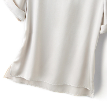 Tricou din mătase Mulberry pentru femei, croială lejeră, mâneci scurte, guler rotund, uni, lungime normală (50–65 cm)