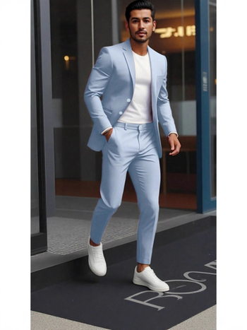 Δύο τεμαχίων σετ: πουκάμισο και κοστούμι με Peak γιακά, μπροστινό κούμπωμα με κουμπιά, στενή γραμμή, ύφασμα από βαμβακο-πολυεστέρα, διαπνέον και ανθεκτικό