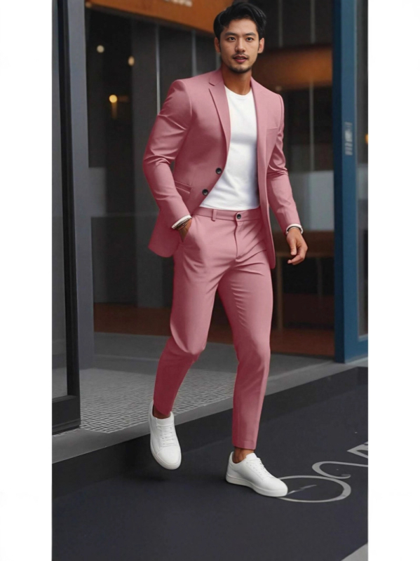 Δύο τεμαχίων σετ: πουκάμισο και κοστούμι με Peak γιακά, μπροστινό κούμπωμα με κουμπιά, στενή γραμμή, ύφασμα από βαμβακο-πολυεστέρα, διαπνέον και ανθεκτικό