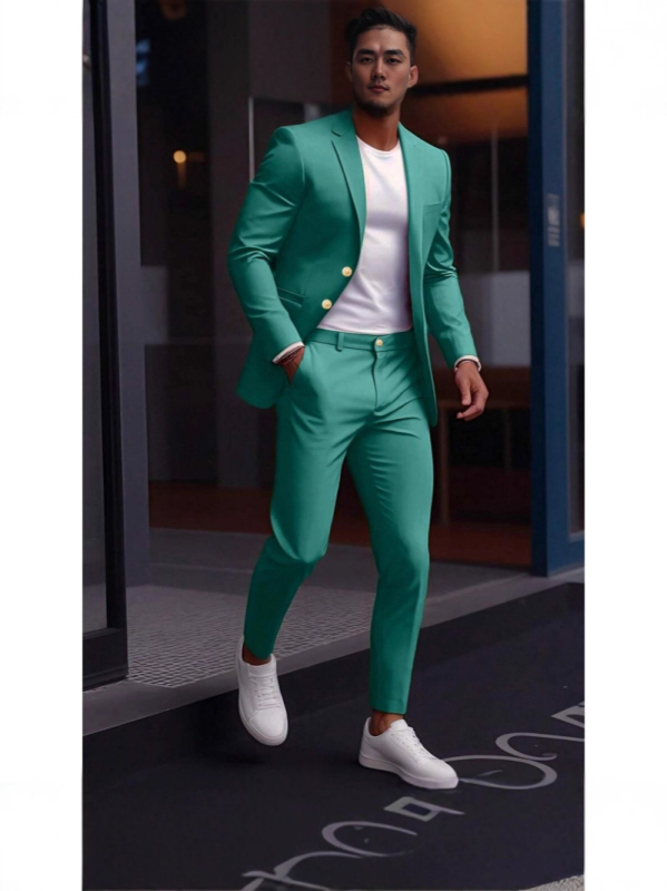 Δύο τεμαχίων σετ: πουκάμισο και κοστούμι με Peak γιακά, μπροστινό κούμπωμα με κουμπιά, στενή γραμμή, ύφασμα από βαμβακο-πολυεστέρα, διαπνέον και ανθεκτικό