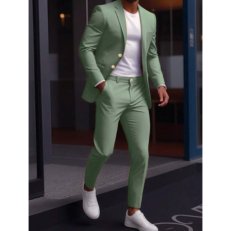 Δύο τεμαχίων σετ: πουκάμισο και κοστούμι με Peak γιακά, μπροστινό κούμπωμα με κουμπιά, στενή γραμμή, ύφασμα από βαμβακο-πολυεστέρα, διαπνέον και ανθεκτικό