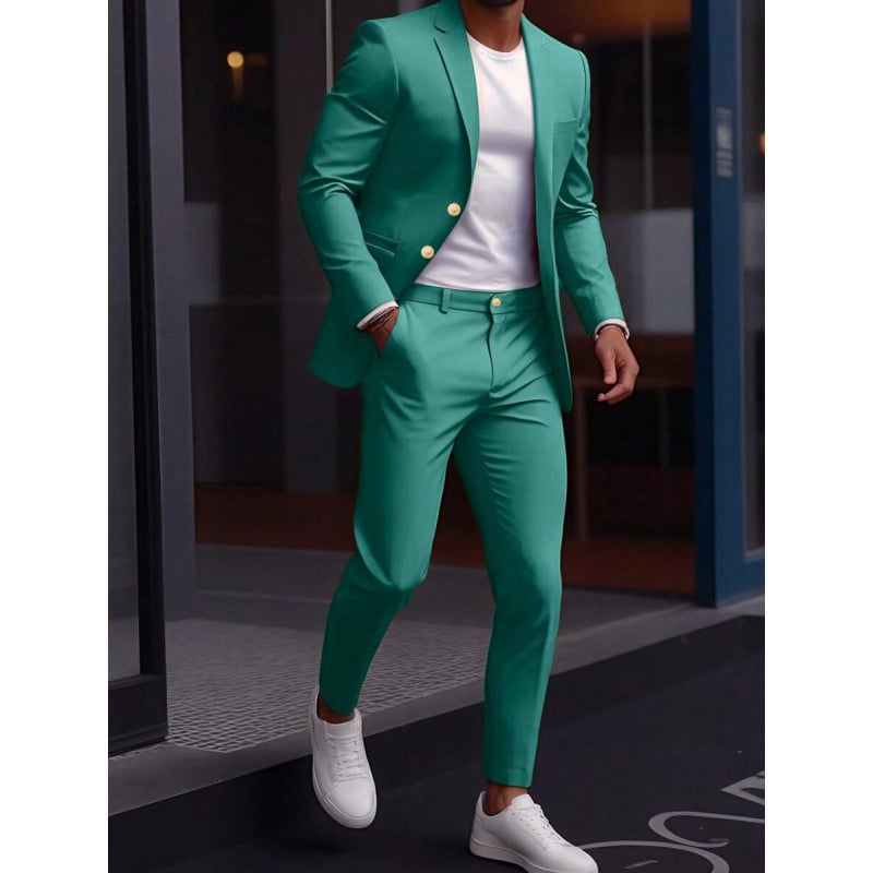 Δύο τεμαχίων σετ: πουκάμισο και κοστούμι με Peak γιακά, μπροστινό κούμπωμα με κουμπιά, στενή γραμμή, ύφασμα από βαμβακο-πολυεστέρα, διαπνέον και ανθεκτικό