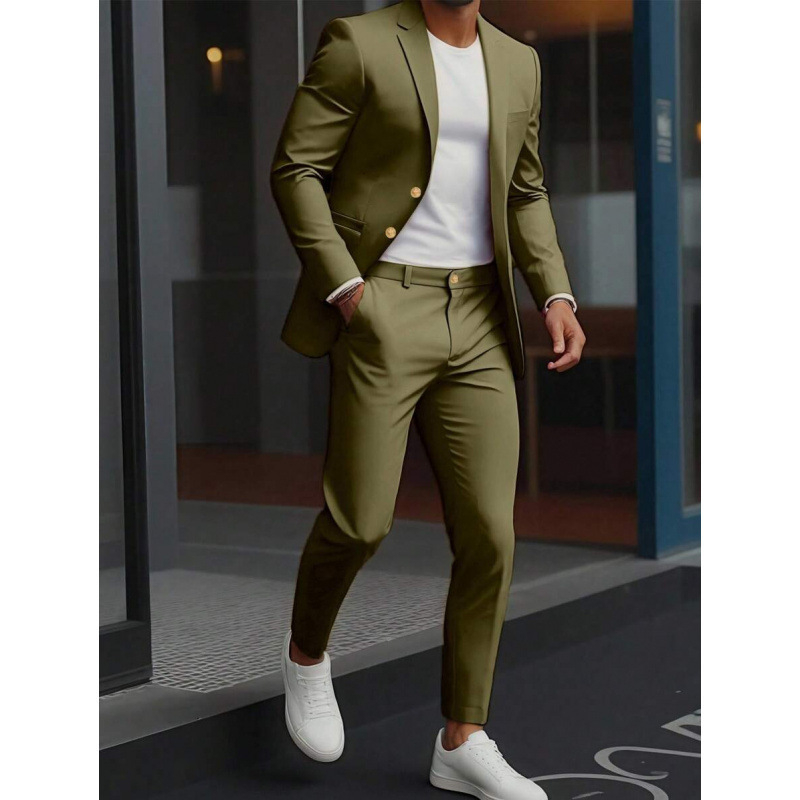 Δύο τεμαχίων σετ: πουκάμισο και κοστούμι με Peak γιακά, μπροστινό κούμπωμα με κουμπιά, στενή γραμμή, ύφασμα από βαμβακο-πολυεστέρα, διαπνέον και ανθεκτικό