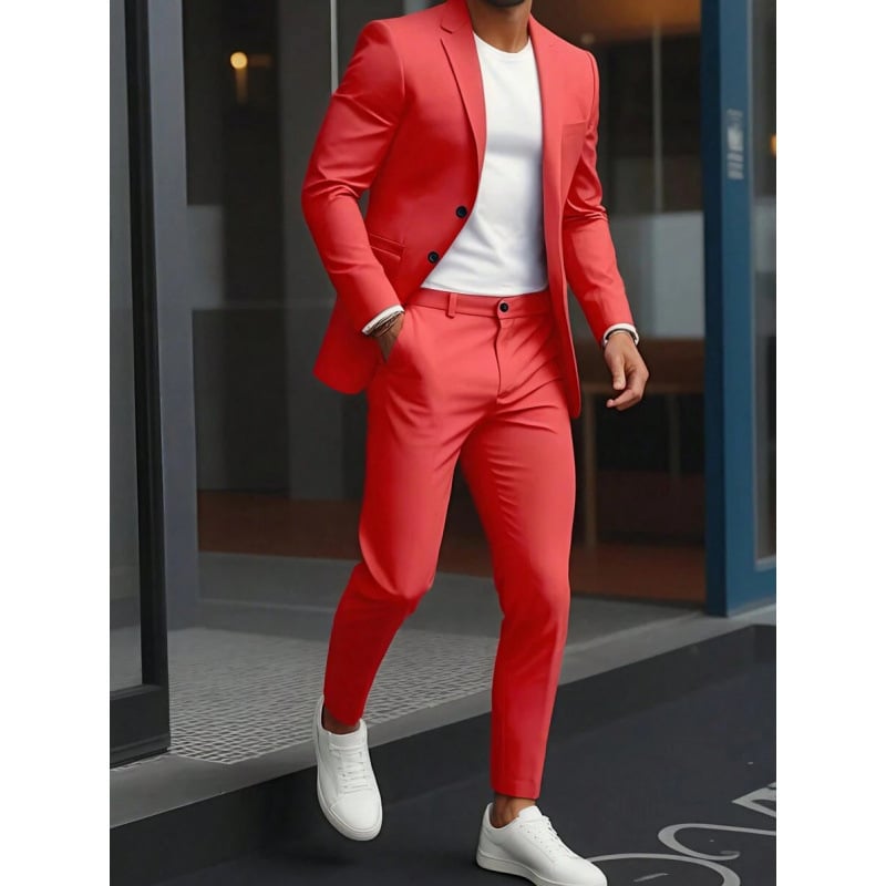 Δύο τεμαχίων σετ: πουκάμισο και κοστούμι με Peak γιακά, μπροστινό κούμπωμα με κουμπιά, στενή γραμμή, ύφασμα από βαμβακο-πολυεστέρα, διαπνέον και ανθεκτικό