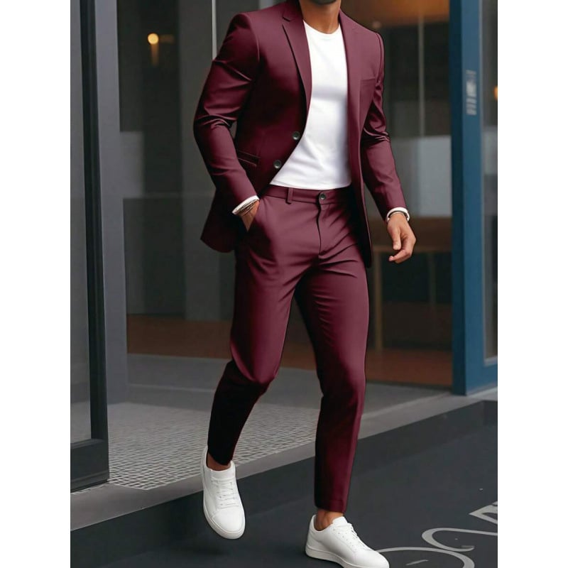 Δύο τεμαχίων σετ: πουκάμισο και κοστούμι με Peak γιακά, μπροστινό κούμπωμα με κουμπιά, στενή γραμμή, ύφασμα από βαμβακο-πολυεστέρα, διαπνέον και ανθεκτικό