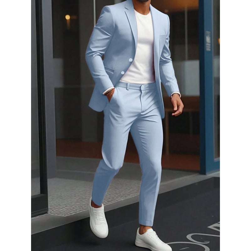 Δύο τεμαχίων σετ: πουκάμισο και κοστούμι με Peak γιακά, μπροστινό κούμπωμα με κουμπιά, στενή γραμμή, ύφασμα από βαμβακο-πολυεστέρα, διαπνέον και ανθεκτικό