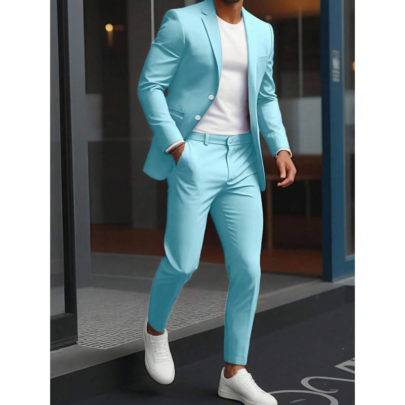 Δύο τεμαχίων σετ: πουκάμισο και κοστούμι με Peak γιακά, μπροστινό κούμπωμα με κουμπιά, στενή γραμμή, ύφασμα από βαμβακο-πολυεστέρα, διαπνέον και ανθεκτικό