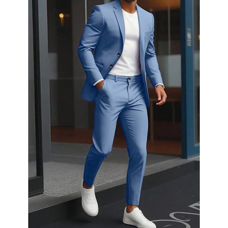 Δύο τεμαχίων σετ: πουκάμισο και κοστούμι με Peak γιακά, μπροστινό κούμπωμα με κουμπιά, στενή γραμμή, ύφασμα από βαμβακο-πολυεστέρα, διαπνέον και ανθεκτικό