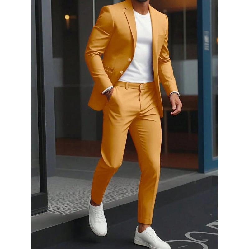 Δύο τεμαχίων σετ: πουκάμισο και κοστούμι με Peak γιακά, μπροστινό κούμπωμα με κουμπιά, στενή γραμμή, ύφασμα από βαμβακο-πολυεστέρα, διαπνέον και ανθεκτικό