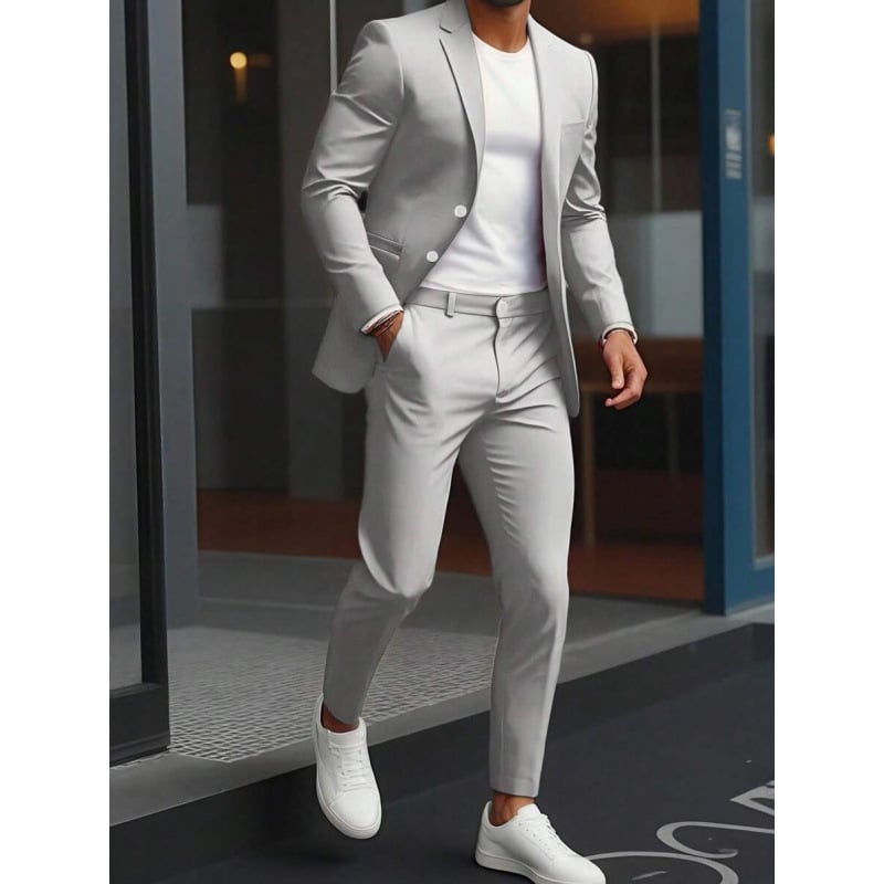 Δύο τεμαχίων σετ: πουκάμισο και κοστούμι με Peak γιακά, μπροστινό κούμπωμα με κουμπιά, στενή γραμμή, ύφασμα από βαμβακο-πολυεστέρα, διαπνέον και ανθεκτικό