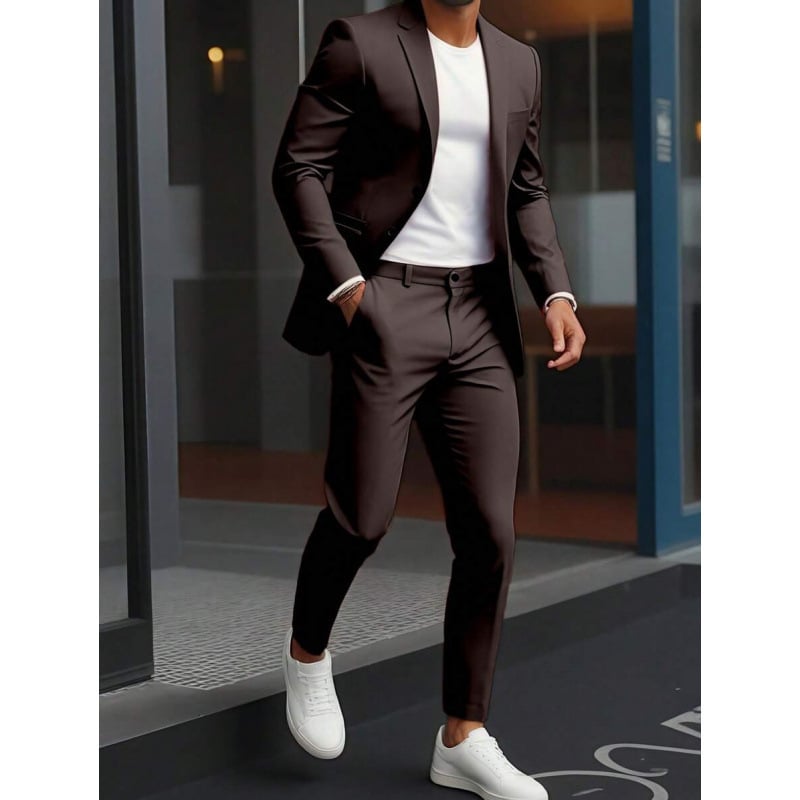 Δύο τεμαχίων σετ: πουκάμισο και κοστούμι με Peak γιακά, μπροστινό κούμπωμα με κουμπιά, στενή γραμμή, ύφασμα από βαμβακο-πολυεστέρα, διαπνέον και ανθεκτικό