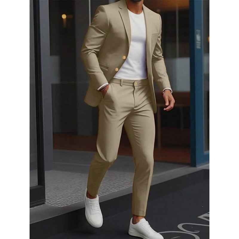 Δύο τεμαχίων σετ: πουκάμισο και κοστούμι με Peak γιακά, μπροστινό κούμπωμα με κουμπιά, στενή γραμμή, ύφασμα από βαμβακο-πολυεστέρα, διαπνέον και ανθεκτικό