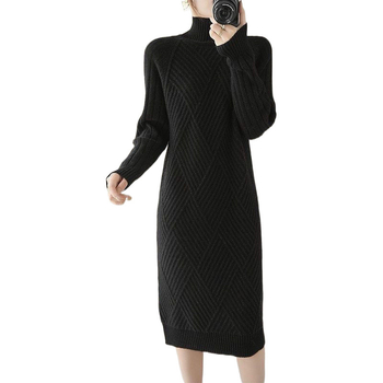 Rochie-pulover din tricot gros cu guler mock neck, mâneci lungi, croială lejeră, poliester, toamna 2023