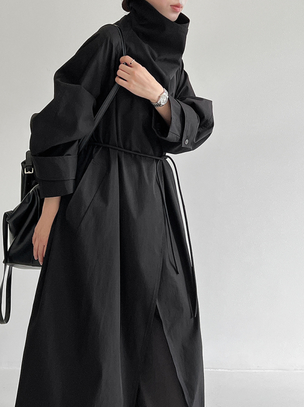 Palton-jachetă de damă, lungime medie, guler cu rever, croială lejeră, cordon talie