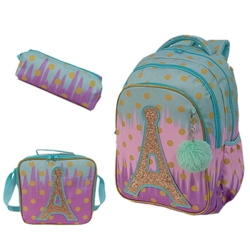 Sellő mintájú iskolai hátizsák gyerekeknek – gerincvédő, nagy kapacitású, háromrészes készlet, levegő párnás vállpántok, Oxford anyag