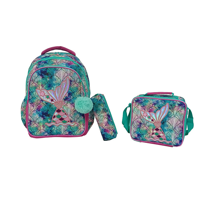 Sellő mintájú iskolai hátizsák gyerekeknek – gerincvédő, nagy kapacitású, háromrészes készlet, levegő párnás vállpántok, Oxford anyag